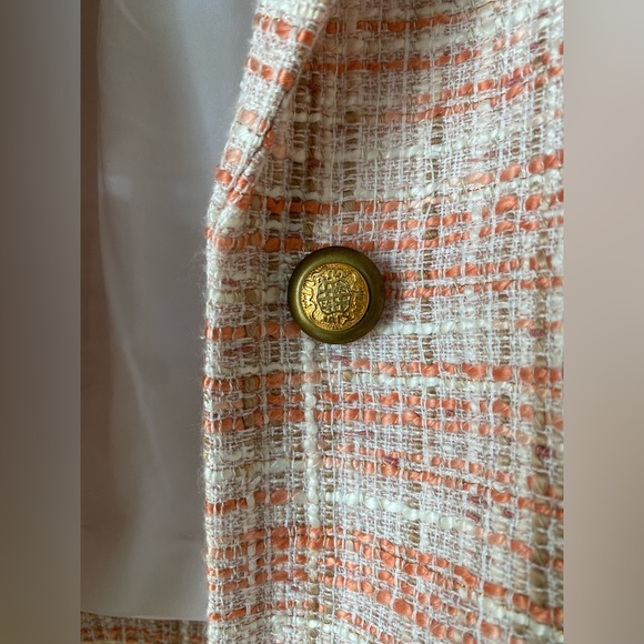 CACHE Women's Tweed Blazer Jacket Size 10” casual 3/4 sleeve Pink/orange/white - Picture 14 of 14